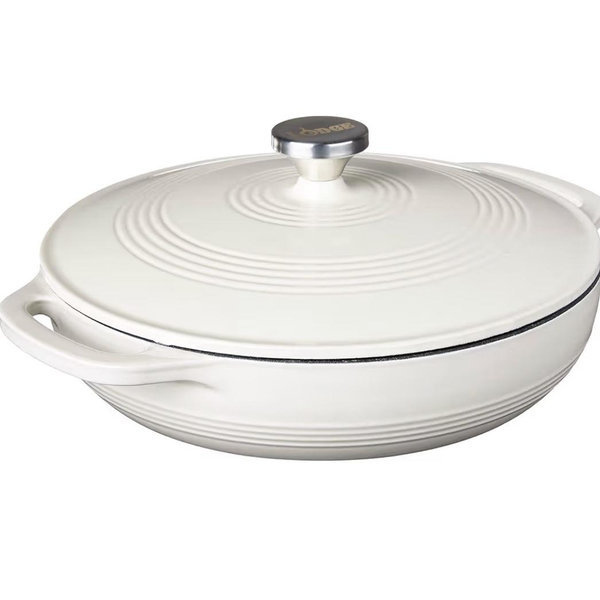 Lodge 3.6 Quart Enameled Cast Iron Oval Casserole With Lid– Dual Handles – Oven Safe up to 500° F or on Stovetop - Use to Marinate, Cook, Bake, Refrigerate and Serve – Oyster White