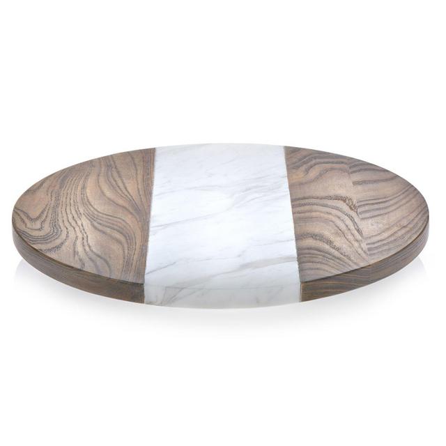 Libbey® Glass Prologue 15-Inch Wood and Marble Lazy Susan