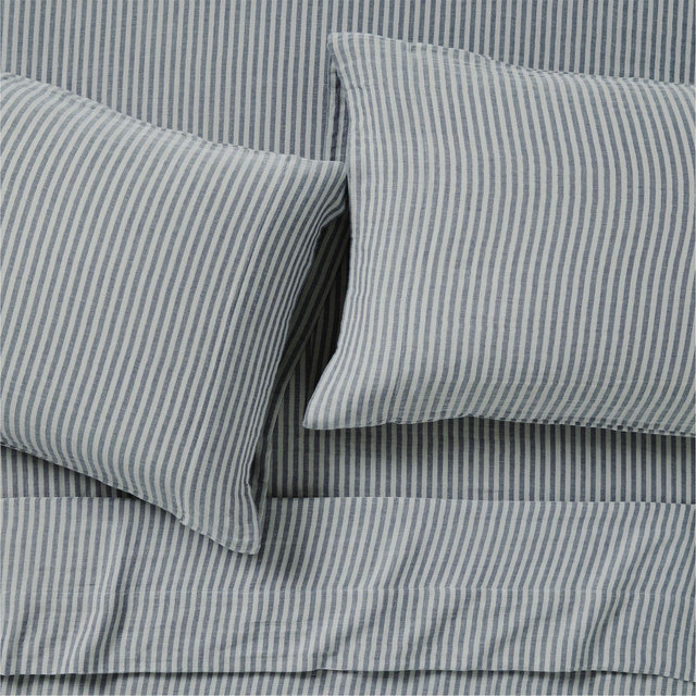 Supersoft Deep Indigo Striped 100% Organic Cotton Gauze Kids Queen Sheet Set