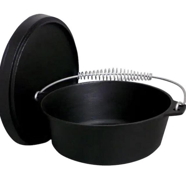 16.5 Cast Iron Black Finish Dutch Oven Lid Lifter with Spiral Bail Handle  for Lifting and Carrying Dutch Oven Lid