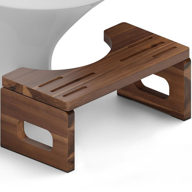 BLUEWEST Foldable Poop Stool, Acacia Wood Toilet Stool for Potty Training, 7 Inch Collapsible Bathroom Aid, Folding Non-Slip Squat Platform for Adults (Walnut, 16.9''L x 8.7''W x 7.1''H)