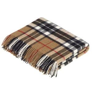 Wool Plaid Throw Blanket (color: Camel Thompson Tartan)