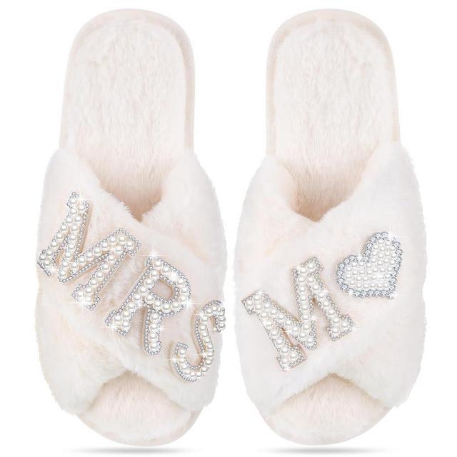 Tarpop Personalized Initial Bride Slippers Mrs Pearl Slippers Wedding Slippers for Bride Bridal Shower Gifts for Wedding Day