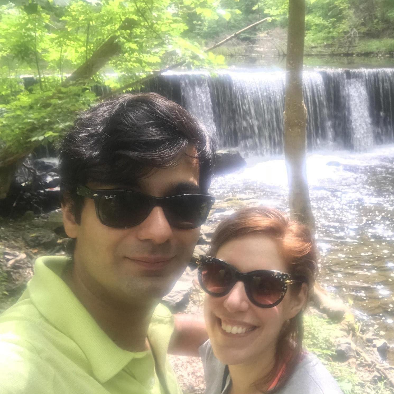 Emma and Mil at Bard College in front of a waterfall!