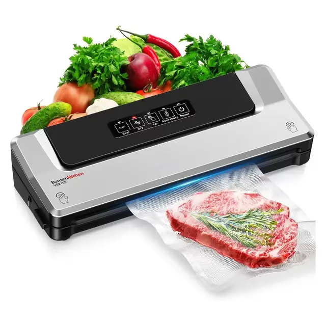 Bonsenkitchen Multi-Functional Compact Food Vacuum Sealer with 5 Vacuum Bags & Accessory Hose, Globefish Technology for High-Speed Continuous Working