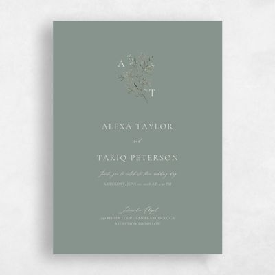 Deep Sage, Green Wedding Invitation - Sweetbay Classic