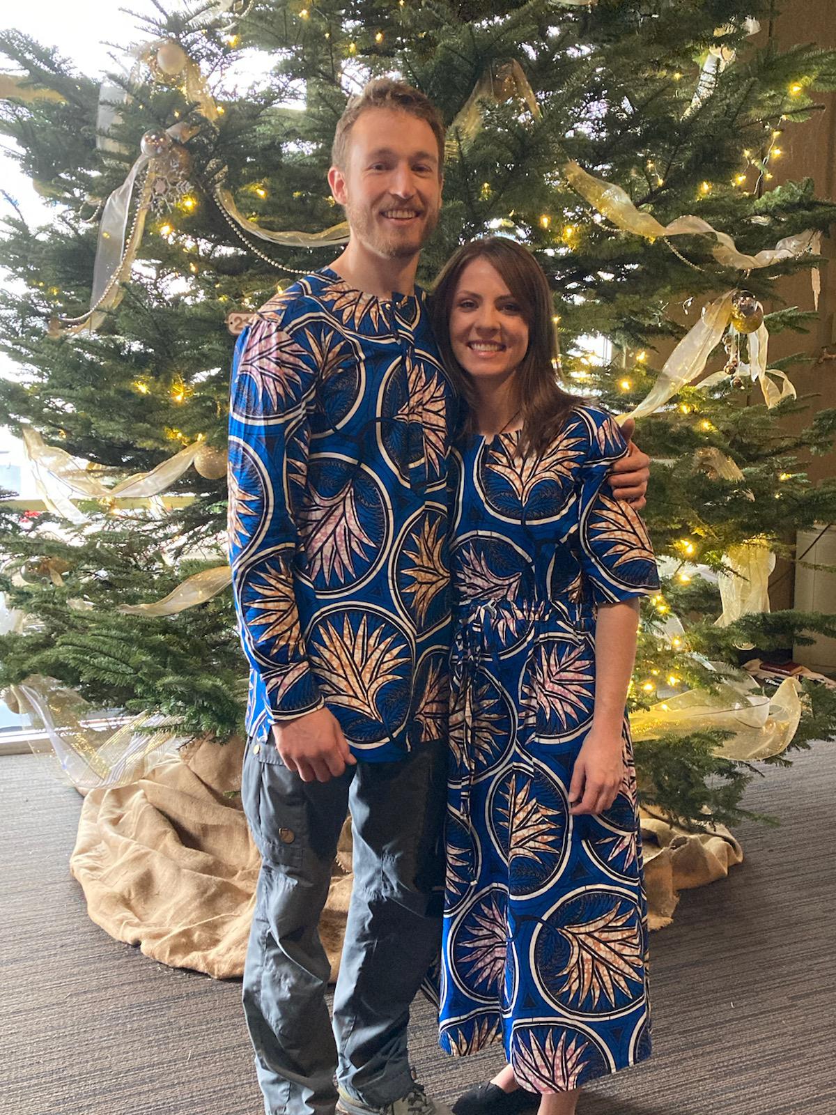 Stu brought these outfits home from Kenya not to be matchy and cute, but to force Emily to wear a dress 🤦🏼♀️