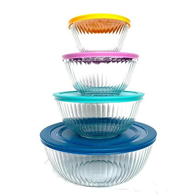 pyrex 100+ Years Glass Mixing Bowls 8-Piece Improved (Limited Edition) - Assorted Colors Lid