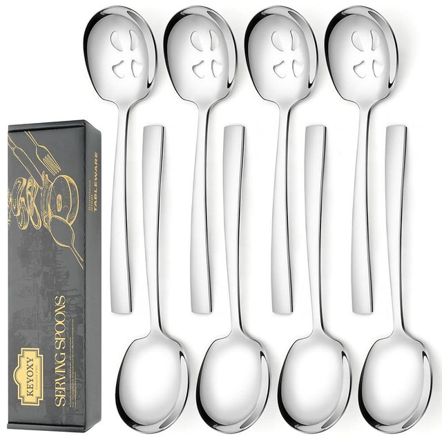 Large Serving Spoons, 8 Pieces Large Stainless Steel Serving Spoons Set Includes 4 Large Serving Spoons,4 Large Slotted Spoons. Serving Spoons for Parties, Dishwasher Safe, 9.2-Inch