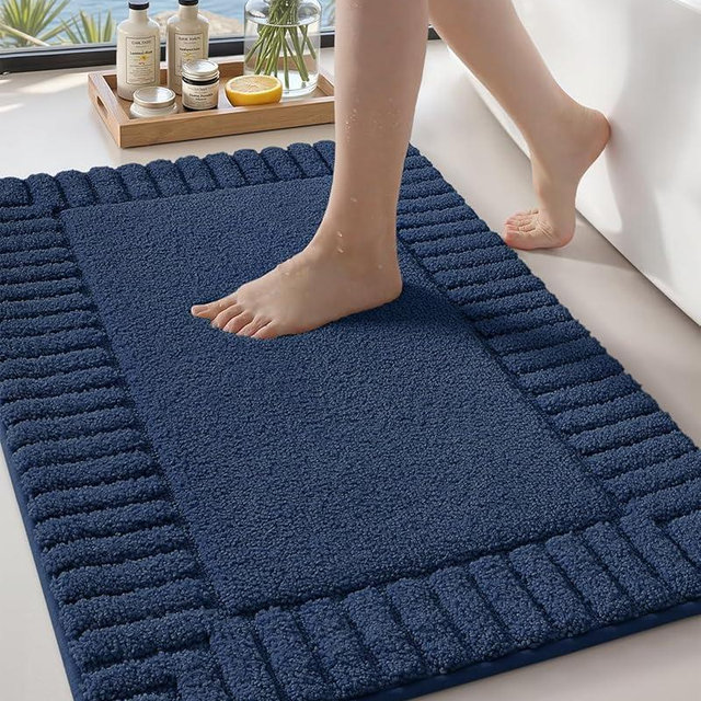 Color&Geometry Large Bath Rugs Non Slip Washable, 24"x36" Absorbent Navy Blue Bathroom Rugs, Soft Bath Mats for Bathroom Floor, Shower, Bathtub, Laundry