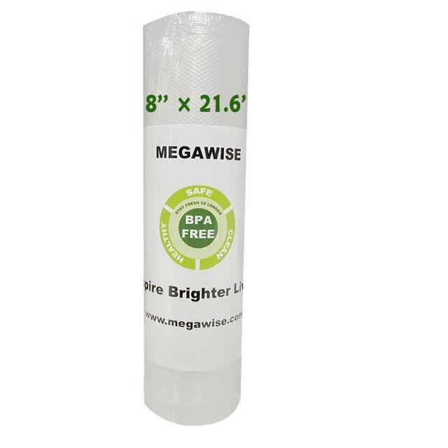 Megawise Vacuum Sealer Bags, 8-Inch Wide x 21.6 Feet Long, Compatible with Megawise & Most Vacuum Sealers, Durable & BPA-Free Rolls for Food Storage