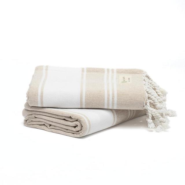 Salt Earth Cotton Turkish Beach Towel, Set of 2 Large, Bathroom, Beach Essentials, Gym, Quick Dry for Shower, Lightweight Large Towels for All (Beige)