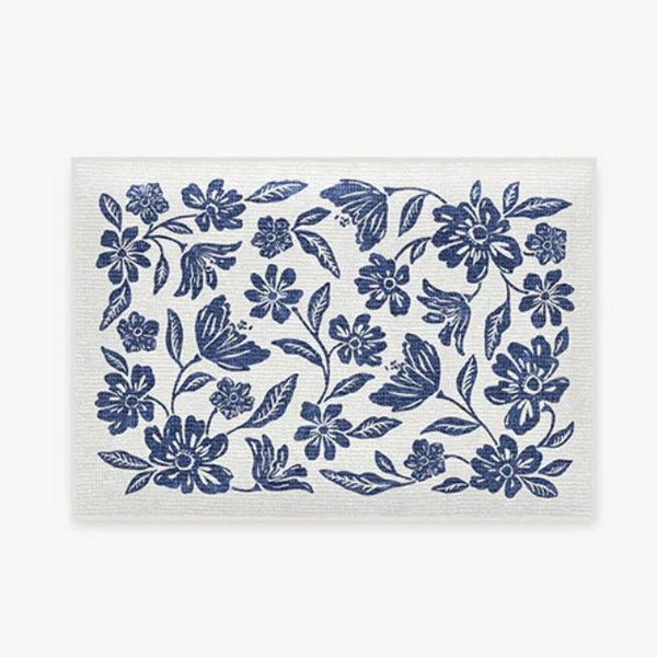 Bella Bouquet Delft Blue Bath Mat | Ruggable