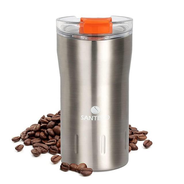 Travel Coffee Mug 12 oz, Santeco Insulated Coffee Cups with Flip Lid, Thermo Stainless Steel Coffee Mugs Spill Proof, Double Wall Vacuum Tumbler, Reusable To Go Mug for Hot/Ice Coffee Tea - Silver