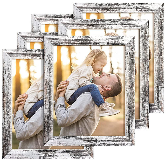 TWING Rustic 8 by 10 Picture Frames Distressed White Wood Pattern High Definition Plexiglass Photos Frame for Table Top and Wall Display 6 Pack