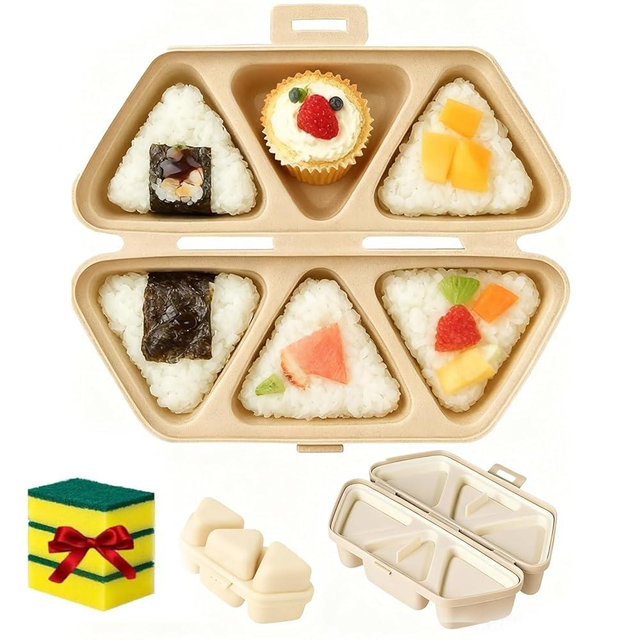 Onigiri Mold - 6 in 1 OnigiriMold DIY Triangle Sushi Mold, Food Grade BPA Free Onigiri Maker Molds, Quick to Make, Easy to Store Carry for Seaweed Rices Balls Sushi Musubi (1 Pcs: Beige)
