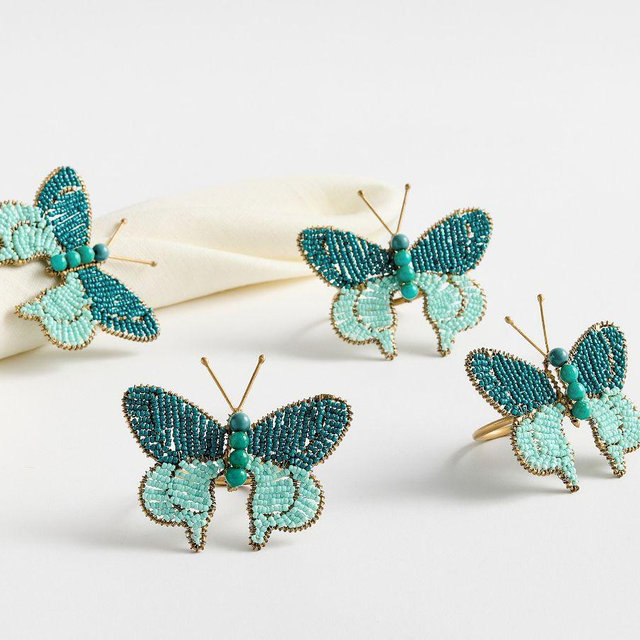 Beaded Butterfly Napkin Rings, Set of 4 - Dark Blue
