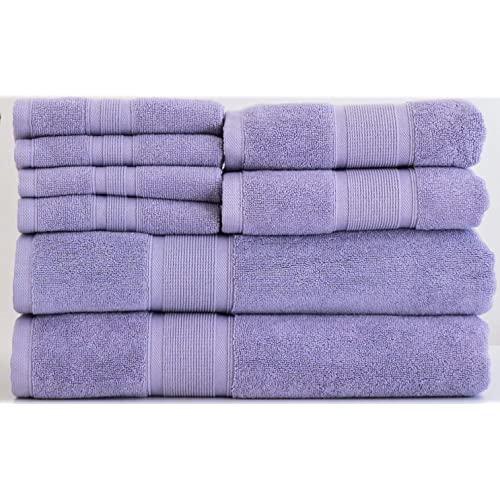 LUZIA 8 Piece Towel Set - 100% Turkish Cotton, Premium Quality - 2 Bath Towels 2 Hand Towels and 4 Washcloths (Lavender)