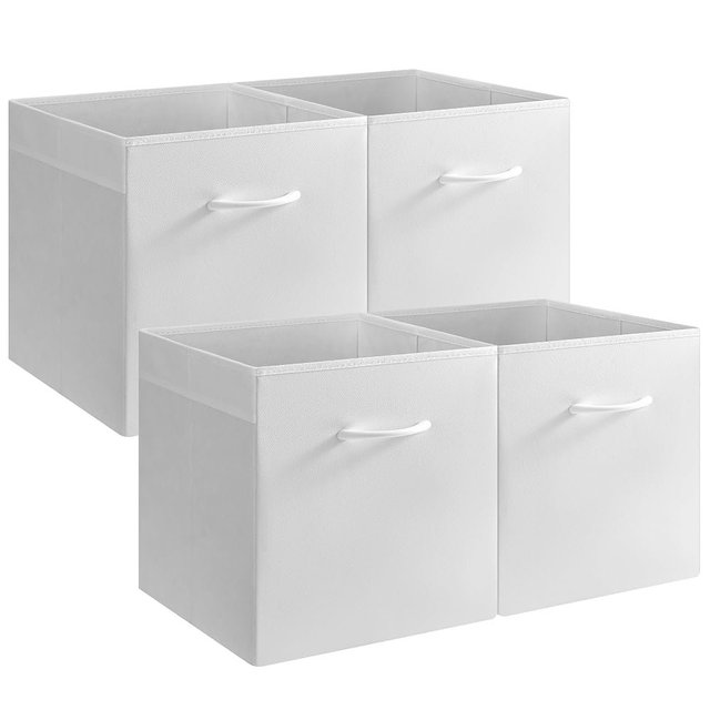 StorageWorks White Storage Cubes, 13-inch Leather Bins with Handle, Cube Organizer Baskets for Shelves and Closet, Collapsible Storage Bins, 4-Pack