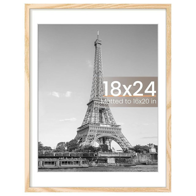 upsimples 18x24 Picture Frame, Display Pictures 16x20 with Mat or 18 x 24 Without, Wall Hanging Poster Frames, Natural, 1 Pack