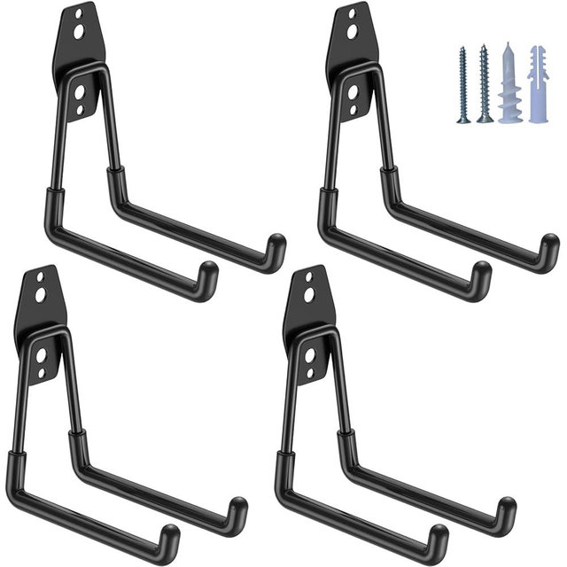 HUPBIPY Heavy Duty Garage Hooks 4 Pack, 5.1 inch Medium U Shaped Hanger, Wall Mounted Storage System, Power and Garden Tool Organizer, for Hanging Ladders, Hose, Bulk Items and More