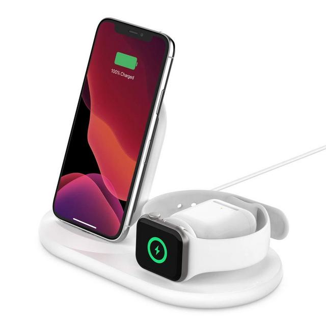Belkin 3-in-1 Wireless Charger (Wireless Charging Station for iPhone, Apple Watch, AirPods) Wireless Charging Dock, iPhone Charging Dock, Apple Watch Charging Stand, White (WIZ001ttWH)