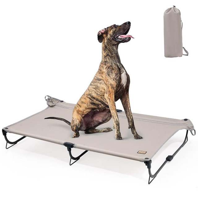 CANINE CANYON Daisy Cot, XL Foldable Elevated Dog Bed, Portable Raised Outdoor Folding Dog Cot, Cooling, Chew Proof, Waterproof, Heavy Duty Up to 160 lbs for Camping/Home, Tan, 49"x 33"x7"