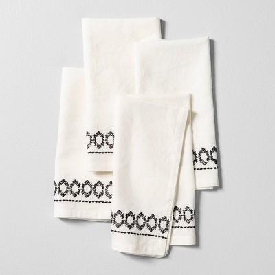 4pk Cloth Napkin Embroidered Set of 4 - Black / White - Hearth & Hand™ with Magnolia