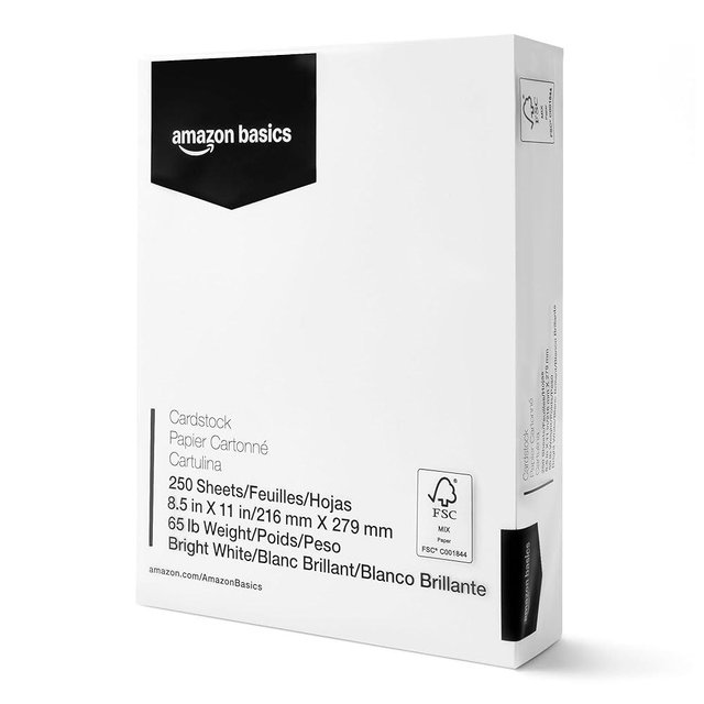 Amazon Basics Cardstock Paper, 8.5" x 11", 65 lb/176 gsm, 96 Bright White, 250 Sheets