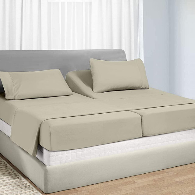 Split King Sheets for Adjustable Bed, Soft 100% Cotton Sheets, 400 Thread Count Sateen, 5 Pc Set with 2 Twin-XL Fitted Sheets, Deep Pocket Sheets, Cooling Sheets, Beats Egyptian Cotton Claims (Taupe)