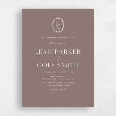 Taupe, Brown Wedding Invitation - Alpino Classic