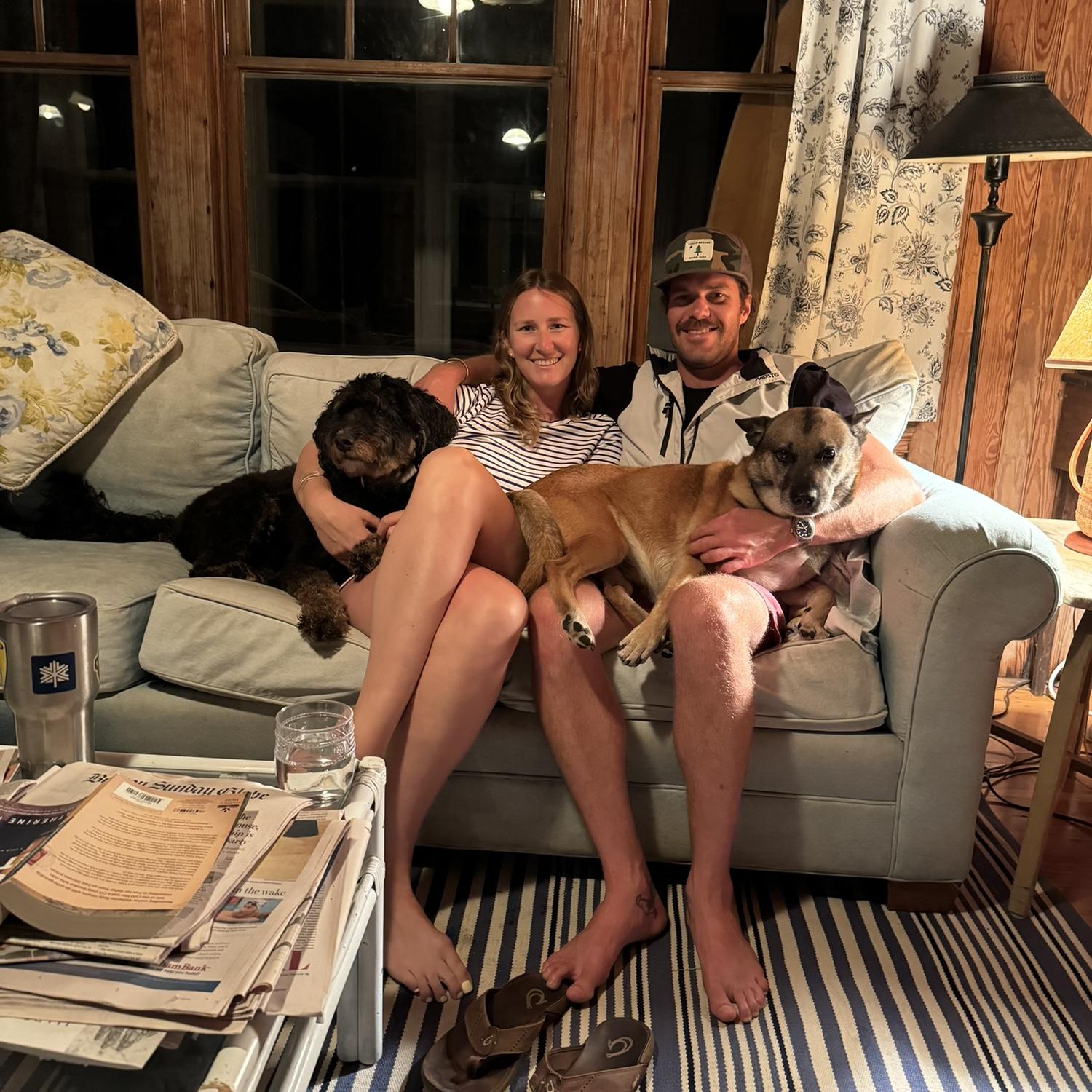 Family cuddles with Peach and Carlos at the boathouse.