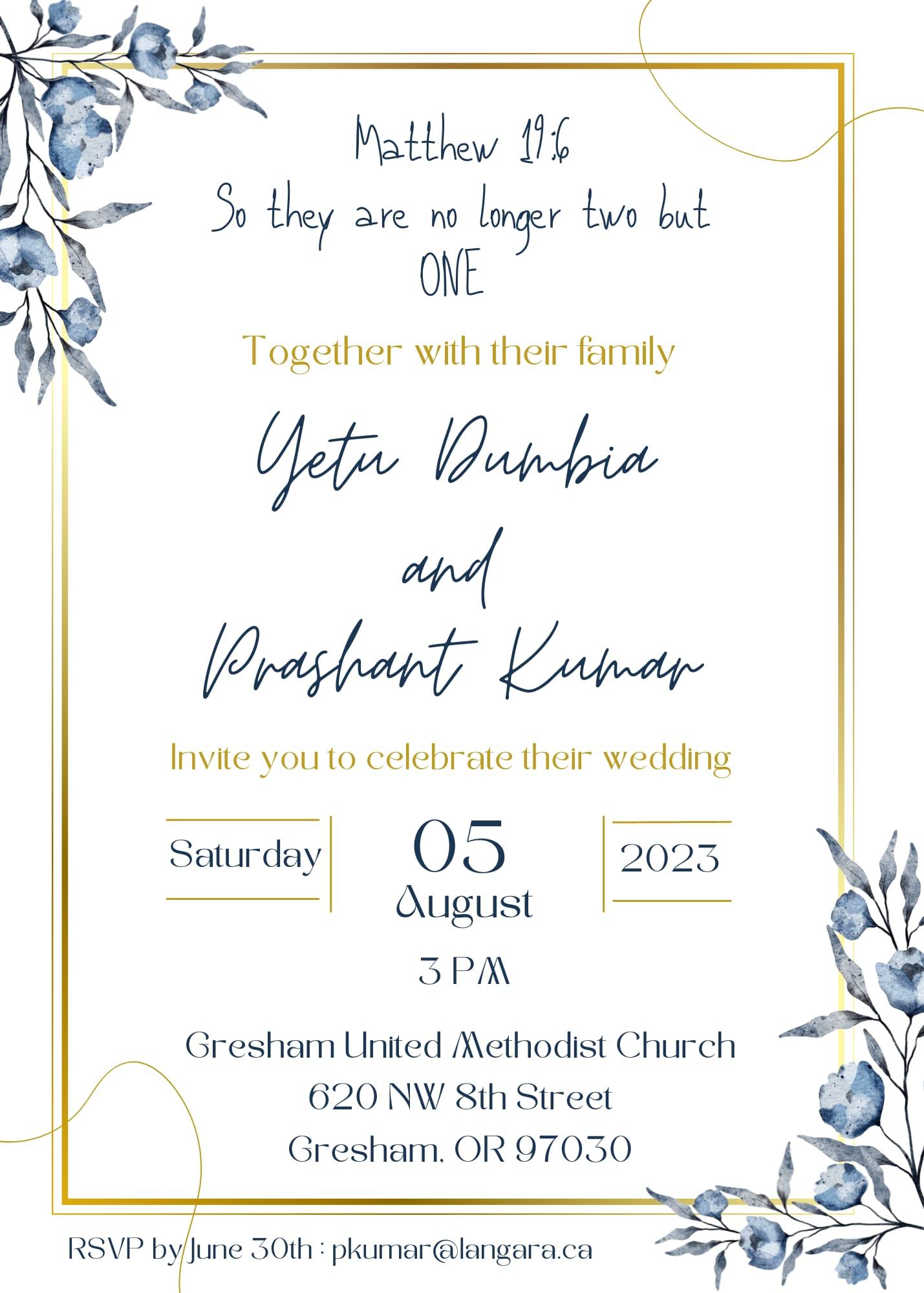 The Wedding Website of Yetu Dumbia and Prashant Kumar