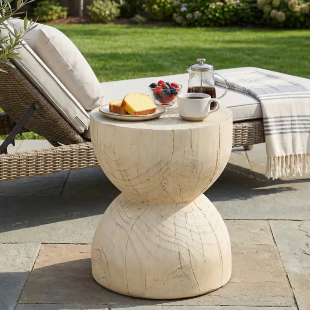Round Patio End Table Indoor&Outdoor Side Table, MGO Weather Resistant Decorative Accent Table, No Assembly, Natural Wood - ModernLuxe