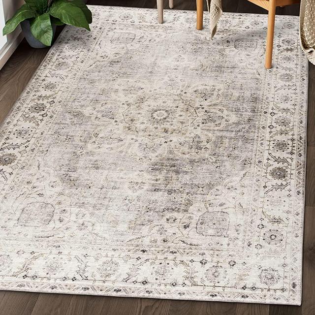 ReaLife Machine Washable Rug - Stain Resistant, Non-Shed - Eco-Friendly, Non-Slip, Family & Pet Friendly - Made from Premium Recycled Fibers - Vintage Bohemian Medallion - Beige Ivory, 3' x 5'