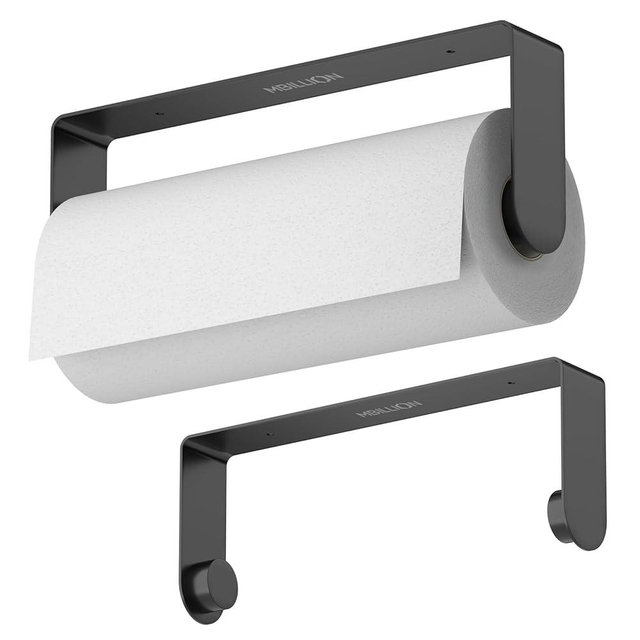 Mbillion Paper Towels Holder Under Cabinet Wall Mount and Self-Adhesive Paper Towel Rack for Kitchen Premium Grade SUS304 Stainless Steel Black