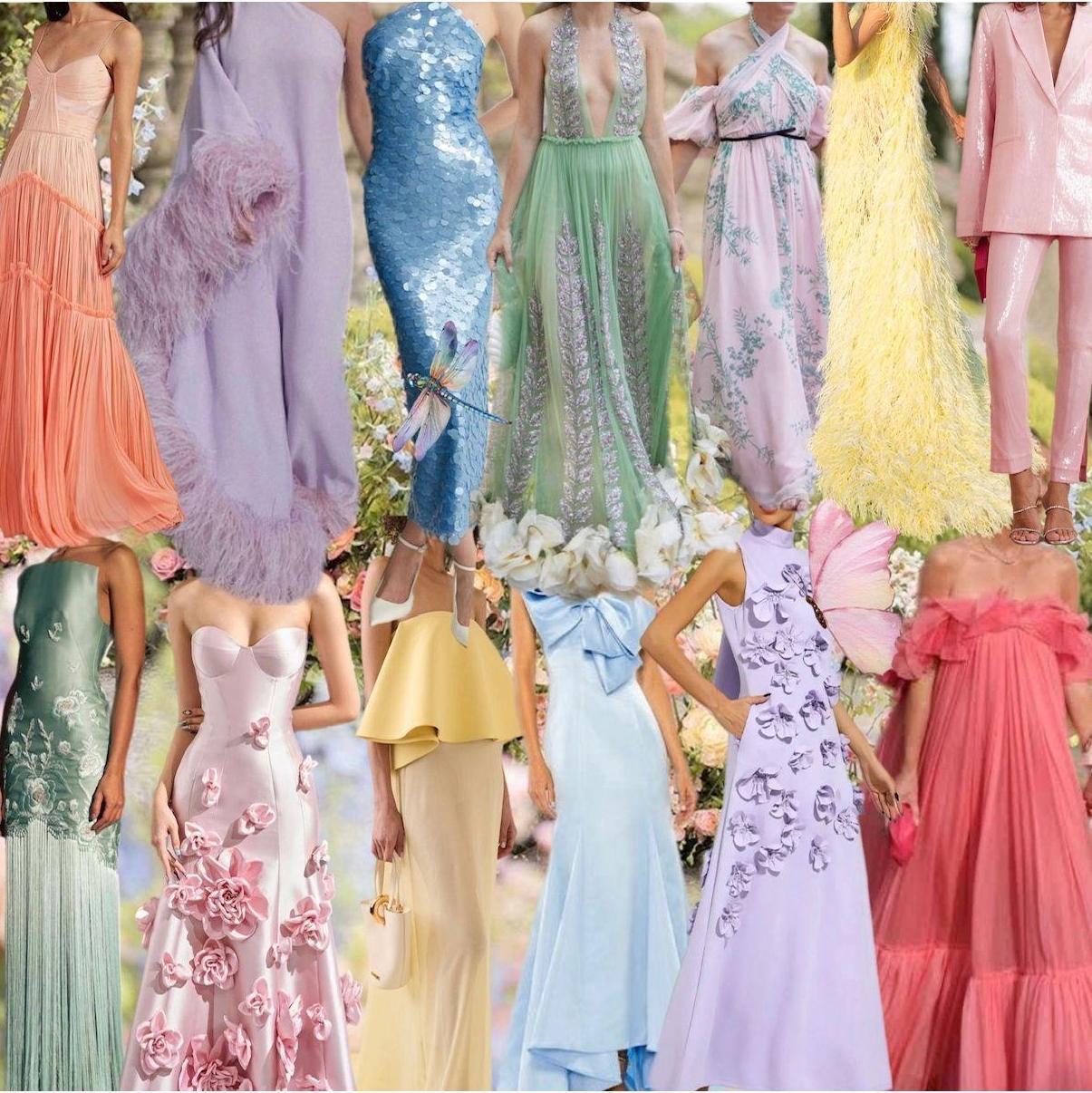 Opt for floor length dresses or pants. We want luminous silk, chiffons, romantic ruffles, and shimmering details. Kindly avoid wearing animal print and dark tones, such as black, brown, navy, etc.