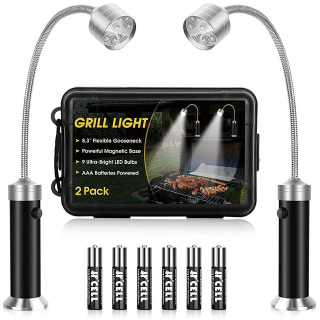 Barbecue Grill Light, LED BBQ Grilling Accessories for Outdoor with Magnetic Base, Grilling Gifts for Men Women, 360 Degree Flexible Neck, Water & Heat Resistant, Batteries Included - 2 Pack