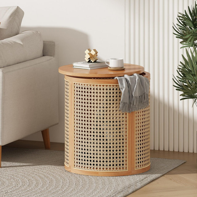 Christopher Knight Home Orvian Modern Hollow Rubberwood and Rattan Round Side Table, Natural