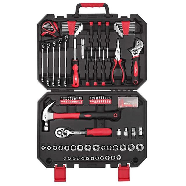 128-Piece General Household Hand Tool Set, EXCITED WORK Home Repair DIY, Auto Repair Tool Kit with Plastic Toolbox Storage Case for Men and Women