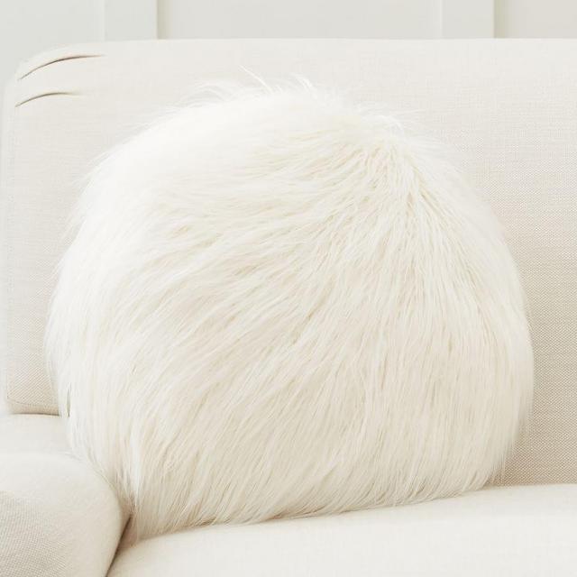 Mongolian Faux Fur Disk Pillow, 6 x18", Ivory
