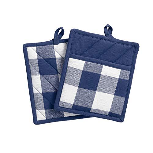 Elrene Home Fashions Farmhouse Living Buffalo Check Pot Holder Pair, 8" x 9", Blue/White 2