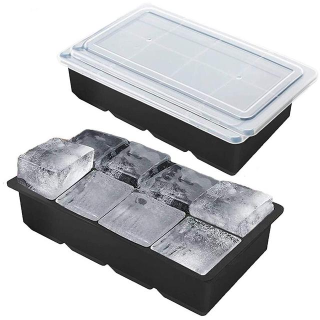 Large Ice Cube Trays with Lid for Whiskey 8 Cavity Silicone Large Ice Cube Mold with Cover Set of 2, BPA Free