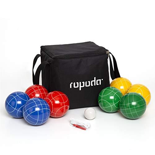 ROPODA 90mm Bocce Ball Set with 8 Balls, Pallino, Case and Measuring Rope for Backyard, Lawn, Beach & More (4 to 8 Person Bocce Ball Set)