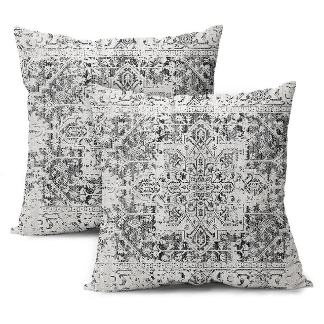 Black Gray Boho Pillow Covers 18X18 Inch Set of 2 Ethnic Bohemian Carpet Decorative Pillow Cases Farmhouse Rustic Vintage Rug Pillowcase Home Decor For Cushion Room Couch Patio Sofa Porch Outdoor