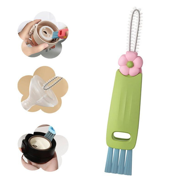 Moonboat 3 in 1 Cup Lid Cleaning Brush, 2024 New Portable Crevice Cleaning Brush Set for Baby Bottle Gap Tight Spaces Cup, Rotatable Cup Lid Cleaner Cup Mouth Scrubber, A-green