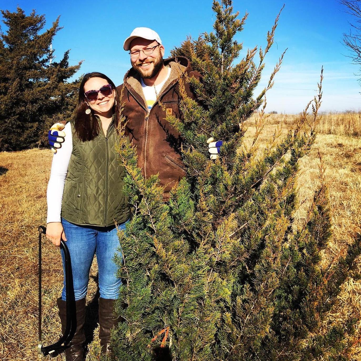 For their first Christmas, they cut down a tree together as part of an environmental initiative to remove this invasive species of pine tree from Kansas grasslands.