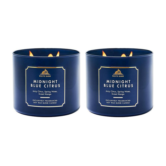 Bath & Body Works Midnight Blue Citrus 3-Wick Candle - Scented Candle for At-Home Use - Long-Lasting, Room-Filling Fragrance - High Fragrance Oil Concentration - Soy Wax Blend - 2-Pack