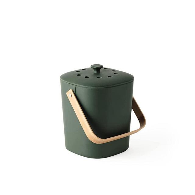 Bamboozle Kitchen Compost Bin – Indoor Countertop Food Composter, Made of Sustainable Bamboo Fiber | Forest Color