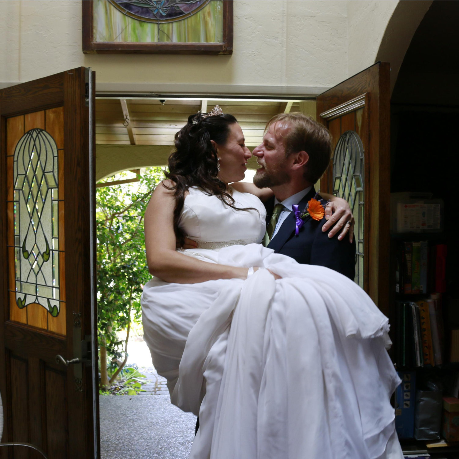 We thought about having Dawn carry Mike over the threshold, but the skirts were hard to manage.